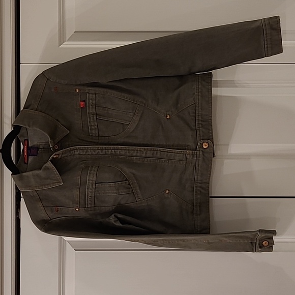 BCBG Maxazria Jeans Olive Green Denim Cropped Jacket  Size L - Picture 4 of 9